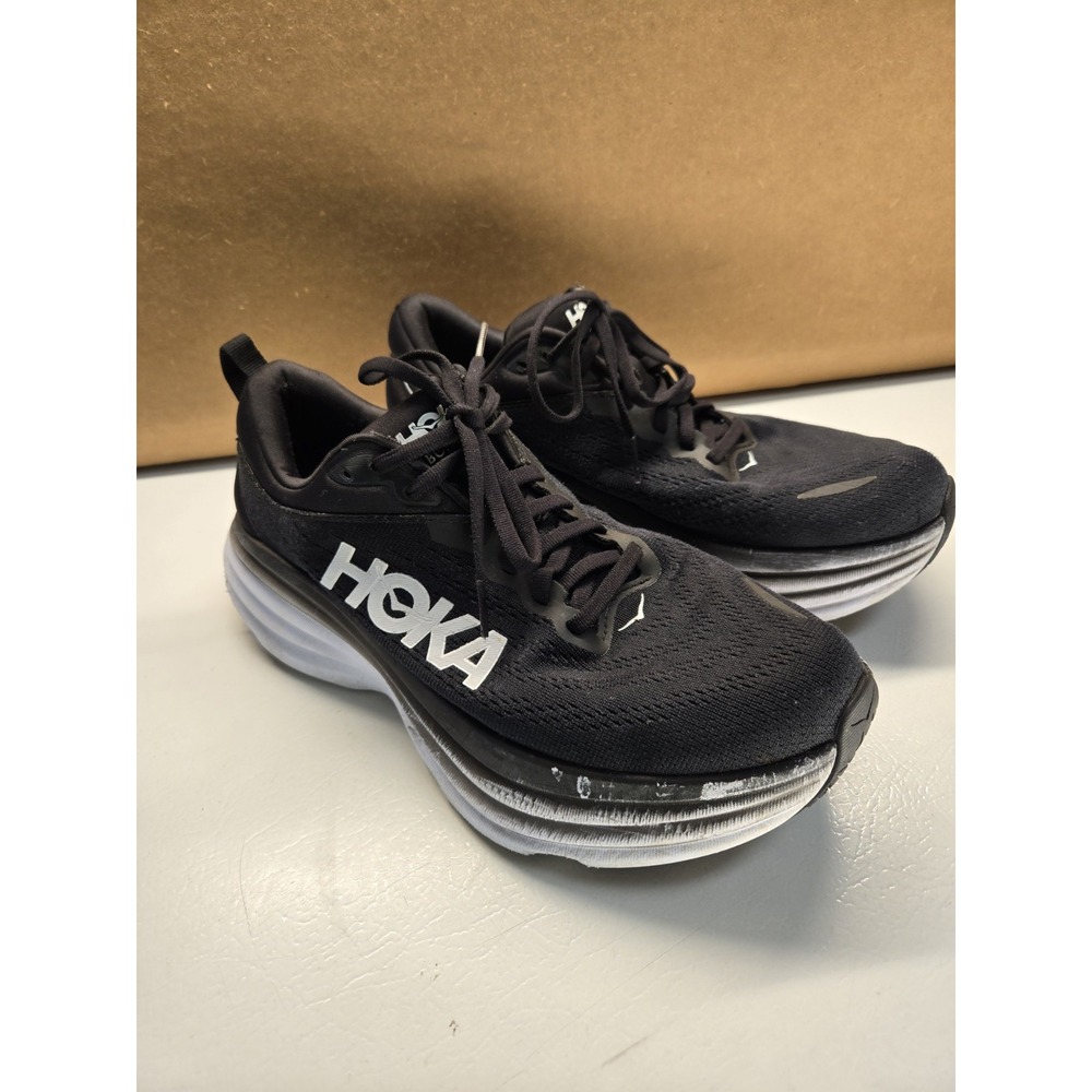Hoka One One Bondi 8 Black White Women's Running Shoes Size 9 D Wide 1127954 BWH
